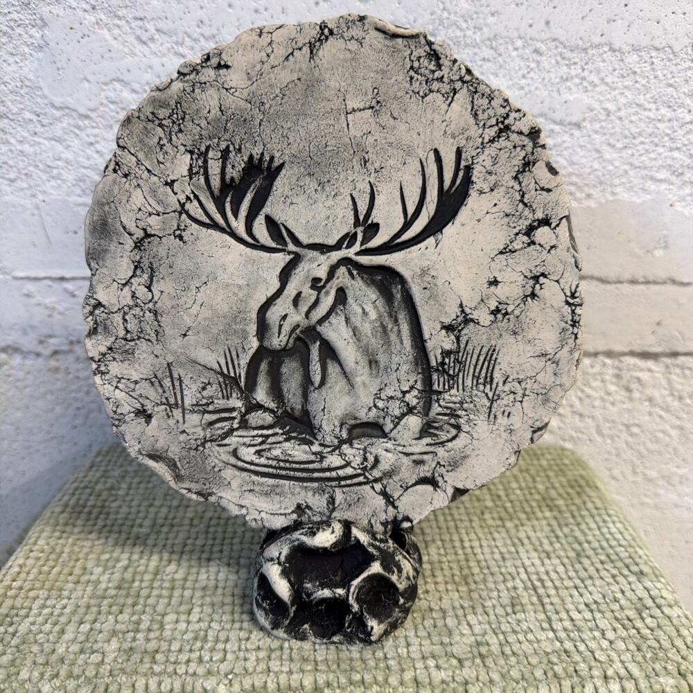 Moose By Stan Langtwait Volcanic Ash Art Wall Plaque With Stand Signed